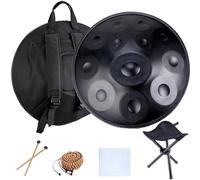 Tambor Handpan De 56cm Instrumento De Percusión, 9/10/12 Notas Handpan Drum De Acero 432 HZ/440 HZ Para Educación Musical, Meditación O Yoga, Con Bolsa Handpan(Negro,12 Notes(432HZ))