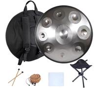 Tambor Handpan De 56cm Instrumento De Percusión, 9/10/12 Notas Handpan Drum De Acero 432 HZ/440 HZ Para Educación Musical, Meditación O Yoga, Con Bolsa Handpan(Plata,9 Notes(440HZ))