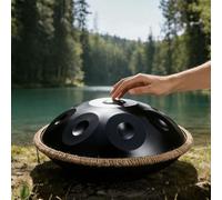 Tambor Handpan de acero, 12/10/9 Notas 432Hz/440Hz Handpan Drum en D menor de 22 Pulgadas, Instrumento de Percusión Hand Tuning para Alivio del Estrés, con Soporte(Oscuro,440Hz/10Note)