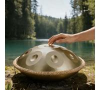 Tambor Handpan de acero, 12/10/9 Notas 432Hz/440Hz Handpan Drum en D menor de 22 Pulgadas, Instrumento de Percusión Hand Tuning para Alivio del Estrés, con Soporte(Champagne,440Hz/10Note)