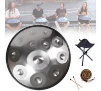 Tambor Handpan De Acero 56cm 9/10/12 Notas 432 Hz / 440 Hz Handpan Drum Percusión Armónica Para Acampar, Meditación O Yoga,D Minor(Color:Plata,Size:12 Notes(440HZ))