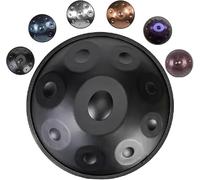 Tambor Handpan for adultos Pan manual de acero 432 Hz/440 Hz 9/10/12 notas Instrumento percusión en re menor con mazos bolsa soporte, juego 22 pulgadas(Black,440HZ/10Note)