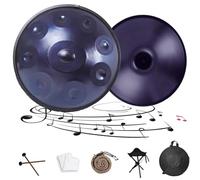 Tambor Handpan Instrumento de Percusión Re Menor 22 Pulgadas Steel Drum 9/10/12 Notas,Tambor de Lengua con Mango Suave,Percusión Armónica con Bolsa Mazos Soporte(Deep Purple,440HZ/12Note)