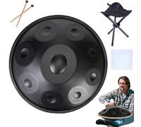 Tambor Handpan Percusión Armónica 9/10/12 Notas,Handpan Drum De Acero En D Minor 56cm Con Soporte,Bolsa De Mano,Para Meditación,Yoga,Handpan 432 Hz/440 Hz(Negro,9 Notes(440HZ))