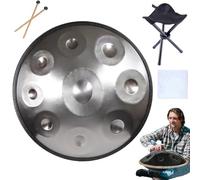 Tambor Handpan Percusión Armónica 9/10/12 Notas,Handpan Drum De Acero En D Minor 56cm Con Soporte,Bolsa De Mano,Para Meditación,Yoga,Handpan 432 Hz/440 Hz(Plata,9 Notes(432HZ))