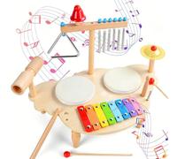 Tambor Infantil de Madera, 7 IN1 Batería Musical para Niños con Xilófono, Juguete Educativo Montessori, Instrumentos Musicales Juguetes de Madera Regalo para Bebé Niño Niña 2 3 4 5 Años
