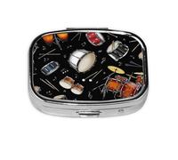 Tambor negro colección Jazz, Pastillero cuadrado para bolsillo o monedero, pequeño contenedor de pastillas, organizador de pastillas de viaje