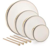Tambor Pandereta,4 Pandereta Madera,Tambor Madera con Tambor Baquetas,Pandereta Madera Niños,Tambor Madera,Pandereta Instrumento Musical,Tambores de Mano de Percusión de Madera Infantil