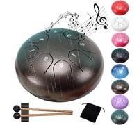 Tambor Rain Play con lengüeta de acero de 6 pulgadas y 8 notas - Tambor Rain for jardín - Incluye bolsa de viaje y mazos(Brown)