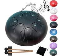 Tambor Rain Play con lengüeta de acero de 6 pulgadas y 8 notas - Tambor Rain for jardín - Incluye bolsa de viaje y mazos(Black)