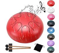 Tambor Rain Play con lengüeta de acero de 6 pulgadas y 8 notas - Tambor Rain for jardín - Incluye bolsa de viaje y mazos(Red)
