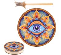 Tambores chamánicos, tambores de chamán de madera con baqueta, tambor de mano de chamán de color retro, tambor de mano con diseño decorativo, madera para meditación, música espiritual