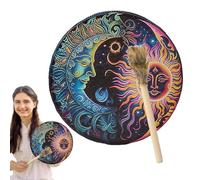Tambores de mano para adultos,Tambor de mano chamánico | Tambor de mano chamán de cuero PU hecho mano - Auténtica herramienta de sonido para música espiritual, suministros redondos vintage