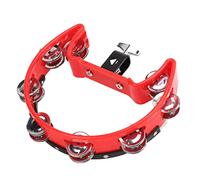 Tambourine Single Metal Jingle Bells Instrumento de Tambor de Percusión de Mano para Niños y Adultos Plástico Rojo Plástico Plateado