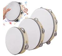 Tambourines for Adults | 3-Piece Musical Tambourines Hand Drums for Adults | Wooden Hand Drum Percussion Instruments for Beginner Festival Performance Education School
