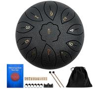 Tambre de lengua de acero 11 Notas 6 en Dia..Tambor de lluvia portátil con mazos de tambor, bolsa de transporte, libro de música Music Meditative Longue Drum for Yoga, Prenatal Music Education (negro