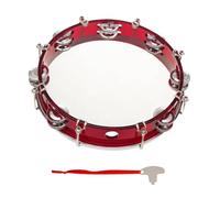 Tamburina, Instrumento de Percusión de Tambor Manual 10 Pulgadas de Petrolón de Pandereta Doble Hilera de Tamburina con Tecla de Ajuste para la Iglesia para Niños Adultos (rojo)