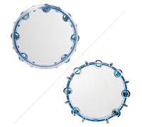 Tamburina, Tambor de Mano con Llave de Ajuste 10 Pulgadas Handheld Pandereta Doble Panderina Tambourine Drum Instrumento para la Iglesia Performance Kids Adultos (BLUE)