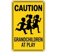 TAMDDBPJD Caution Grandchildren at Play Retro Humorous Tin Plaque for Grandma House Front Yard Decor 8 X 12 in