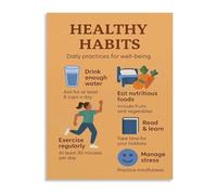 TAMDDBPJD Daily Healthy Habits Guide Wellness Routine Motivational Poster Canvas Wall-Art for Bedroom Office School(Unframed,08x12inch(20x30cm))