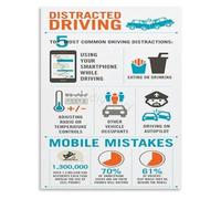 TAMDDBPJD Driver Awareness Poster Distracted Driving Educational Canvas Art for Office or Driving School(Framed,08x12inch(20x30cm))
