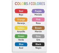TAMDDBPJD Educational Poster Bilingual Spanish English Colors Chart Canvas Wall-Art for Bedroom Playroom Decor(Framed,16x24inch(40x60cm))