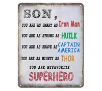TAMDDBPJD Gift for Son Metal Sign Son You Are My Favorite Superhero Vintage Boys Room Decor Bedroom Inspirational Nursery 8 X 12 in