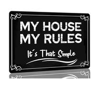 TAMDDBPJD My House My Rules Its That Simple House Rules Tin Sign Vintage Metal Wall Art for Garage Man Cave Backyard Porch Rustic Decor 8 X 12 in