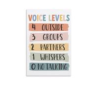 TAMDDBPJD Rainbow Boho Decor Voice Level Chart Poster Classroom Expectations Canvas Wall-Art for Teachers Lounge(Framed,12x18inch(30x45cm))