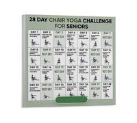 TAMDDBPJD Senior-Friendly Chair Yoga - 28 Day Guided Chart for Home Practice, Educational Canvas Wall-Art with Gentle Poses(Framed,12x18inch(30x45cm))