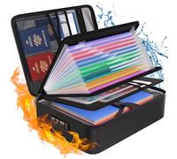 Tamfile Caja de documentos ignífuga de 2,871.1 °C, 15 x 11.2 x 4.3 pulgadas, bolsa de documentos impermeable con 13 bolsillos, organizador de documentos y etiquetas, caja de almacenamiento de archivos
