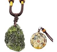 TAMHOPE Collar de meteorito crudo de cristal de moldavita y colgante de cubo de metatrón de orgón Merkaba (juego de 2, compra 1 y obtén 1)