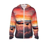 Tamiger Airplane Sunsets Sky Print - Sudadera ligera con capucha para hombre, protección solar, transpirable, de secado rápido, Negro, M