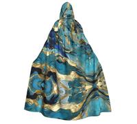 Tamiger Azurite - Capa con capucha para adultos, color verde azulado y dorado con estampado de mármol al óleo, accesorio para fiesta, carnaval, baile de máscaras, festival