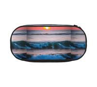 Tamiger Bolsa de almacenamiento para lápices, diseño de atardecer y amanecer con olas del mar y el océano, ideal para uso diario, Black, Talla única, Organizador de bolsas
