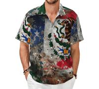 Tamiger Camisa de manga corta con estampado de bandera mexicana americana para hombre, ligera, transpirable, casual, para vacaciones de verano, Negro, M