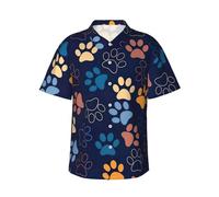 Tamiger Camisa hawaiana ligera con estampado de huellas de perro para hombre, manga corta, playa, verano, casual, escapadas, Negro, XXL