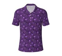 Tamiger Camiseta polo de manga corta para hombre, diseño de terror sobre fondo morado, transpirable, casual, para fitness, negocios, ropa atlética, Negro, 4XL
