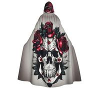 Tamiger Capa de carnaval con capucha para mujer y hombre, 190 cm, con estampado de calavera de rosa roja, disfraz de cosplay para eventos temáticos