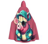 Tamiger Capa de carnaval con capucha para mujer y hombre, 190 cm, con estampado de cerdo, para cosplay, eventos temáticos