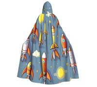 Tamiger Capa de carnaval con capucha para mujer y hombre, 190 cm, con estampado de cohete de caricatura, disfraz de cosplay y eventos temáticos