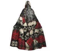 Tamiger Capa de carnaval con capucha para mujer y hombre, con estampado de calavera y rosa roja, 190 cm, disfraz de cosplay para eventos temáticos