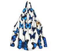 Tamiger Capa de carnaval con capucha y estampado de mariposas azules de 190 cm para fiestas y eventos temáticos
