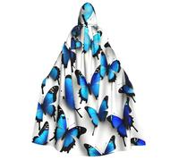 Tamiger Capa de carnaval con capucha y estampado de mariposas azules de 190 cm para fiestas y eventos temáticos