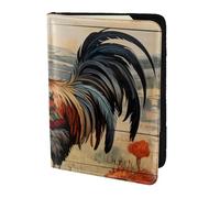 Tamiger Cartera unisex con estampado de gallo sobre madera en tierras agrícolas de 5.5 pulgadas, regalo para vacaciones, viajes de negocios, Black, Talla única