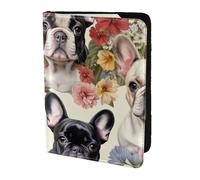 Tamiger Cartera unisex para documentos de viaje con estampado de bulldog francés y flores, 5.5 pulgadas, regalo para vacaciones, viajes de negocios, Black, Talla única