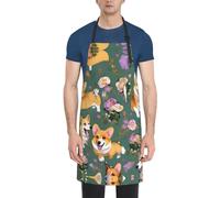 Tamiger Corgi - Delantal impermeable con estampado de flores florales para adultos, fácil de limpiar, cocina, hornear, cocineros en casa, picnics al aire libre