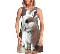 Tamiger Cry White Rabbit Print - Vestido de verano sin mangas para mujer, ligero, uso diario, oficina, vacaciones, casual, Negro, S