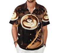 Tamiger Delicious Heart Coffee Print Camisa de manga corta para hombre, ligera, transpirable, informal, para vacaciones de verano, Negro, XS