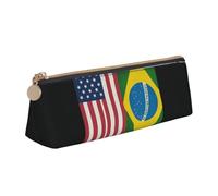 Tamiger Estuche de cuero de gran capacidad con estampado de Estados Unidos y Brasil, estuche suave con cremallera, para escuela, viajes, maquillaje